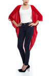 Model wearing red chiffon kimono